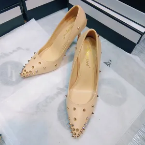 Charming Blushing Pink Evening Party Rivet Pumps 2021 10 Cm Stiletto Heels High Heels Pointed Toe Pumps