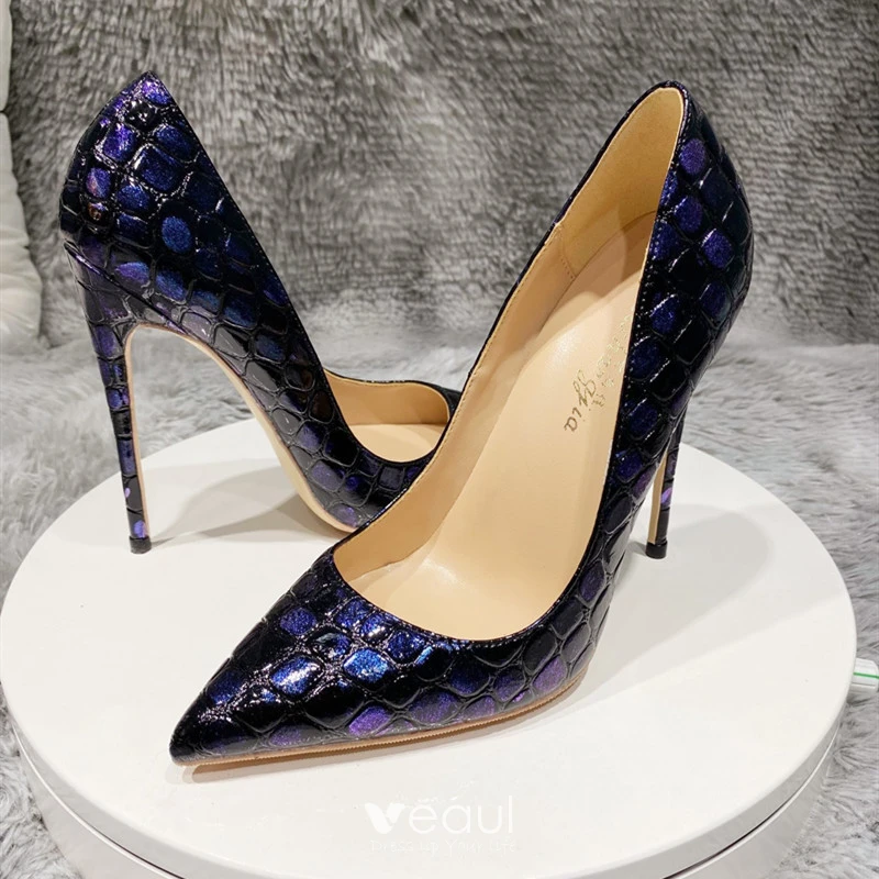 Vintage Donkerblauwe Hal Pumps 2021 12 cm Naaldhakken Stiletto Hoge Hakken Spitse Neus Pumps