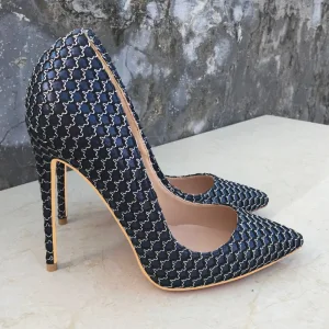 Unusual Navy Blue Cocktail Party Pumps 2021 12 Cm Stiletto Heels High Heels Pointed Toe Pumps