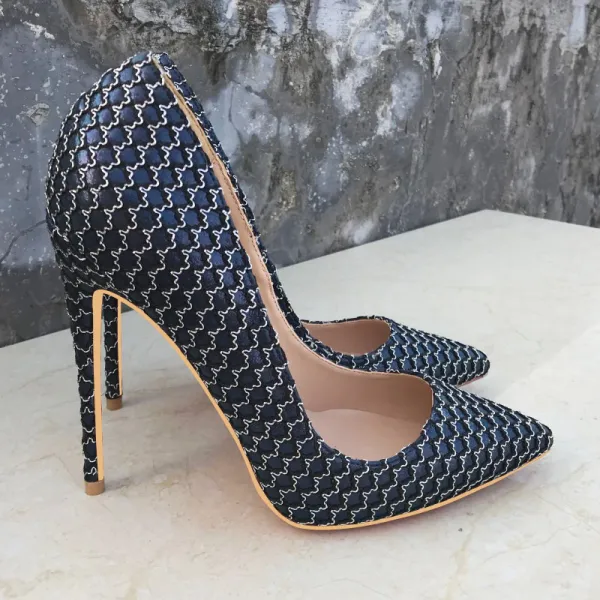 Unusual Navy Blue Cocktail Party Pumps 2021 12 cm Stiletto Heels High Heels Pointed Toe Pumps