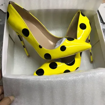 Chic Beautiful Yellow Cartoon Outdoor Garden Spotted Pumps 2021 12 Cm Stiletto Heels Pointed Toe High Heels