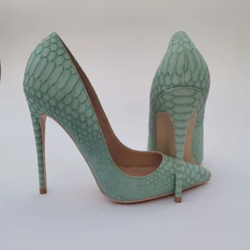 Chic Beautiful Mint Green Cocktail Party Snakeskin Print Pumps 2021 Leather 12 Cm Stiletto Heels Pointed Toe High Heels