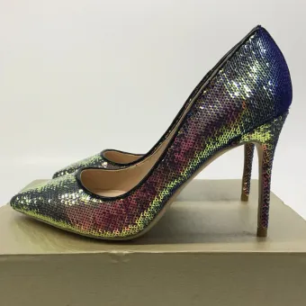 Sparkly Gradient Color Pumps Cocktail Party Sequins Pumps 2021 12 Cm Stiletto Heels Pointed Toe High Heels