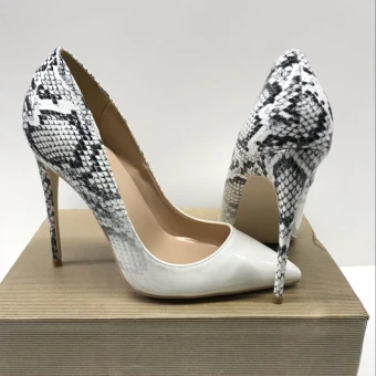 Fashion White Cocktail Party Snakeskin Print Pumps 2021 12 Cm Stiletto Heels Pointed Toe High Heels