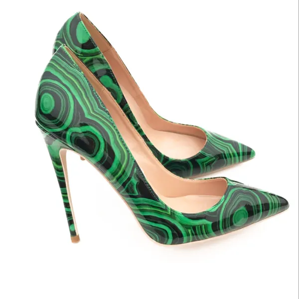 Amazing / Unique Dark Green Rave Club Doodle Pumps 2021 Patent Leather 12 cm Stiletto Heels Pointed Toe High Heels