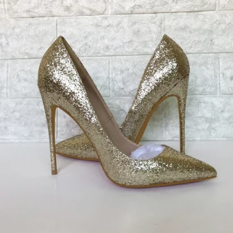 Sparkly Gold Evening Party Glitter Sequins Pumps 2021 12 Cm Stiletto Heels Pointed Toe High Heels