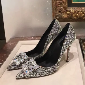 Scintillantes Noire Soirée Cristal Escarpins 2021 Faux Diamant 10 Cm Talons Aiguilles Talons Hauts À Bout Pointu Escarpins