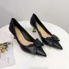 Modest / Simple Black Office OL Bow Pumps 2021 Leather 5 cm Stiletto Heels High Heels Pointed Toe Pumps