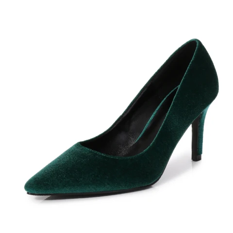 Elegantes Concurso de belleza Suede Verde Oscuro Tacones 2021 Cuero High Heels 8 cm Stilettos / Tacones De Aguja Punta Estrecha Tacones