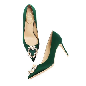 Elegante Grün Ball Satin Perle Strass Pumps 2021 10 Cm Stilettos Spitzschuh Hochhackige