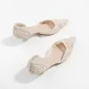 Charming Beige See-through Lace Flower Wedding Shoes 2021 3 cm Stiletto Heels Low Heel Pointed Toe Wedding High Heels