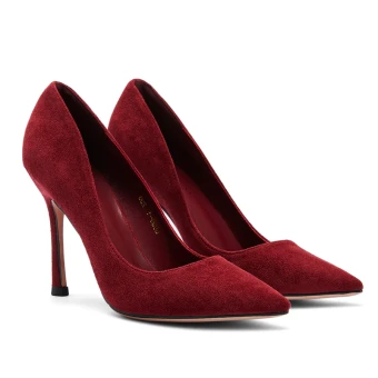 Modest Simple Burgundy Office Ol Suede Pumps 2021 10 Cm Stiletto Heels Pointed Toe High Heels