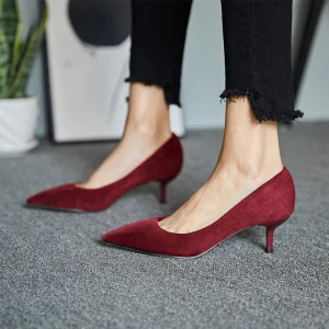 Modest Simple Burgundy Office Ol Suede Pumps 2021 5 Cm Stiletto Heels Pointed Toe High Heels