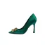 Elegant Dark Green Prom Satin Rhinestone Pumps 2021 10 cm Stiletto Heels Pointed Toe High Heels
