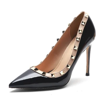 Charming Black Evening Party Rivet Pumps 2021 Leather 10 Cm Stiletto Heels High Heels Pointed Toe Pumps