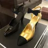 Chic / Beautiful Black Gold Prom Womens Sandals 2021 Leather Ankle Strap Bow 10 cm Thick Heels High Heels Pointed Toe Sandals