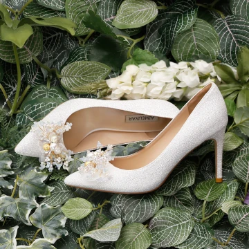 Błyszczące Białe Perła Rhinestone Cekiny Buty Ślubne 2021 Skórzany 7 Cm Szpilki Wysokie Obcasy Szpiczaste Ślub Czółenka