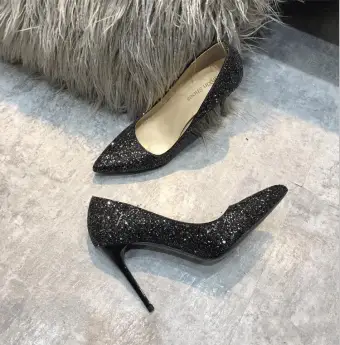 Scintillantes Noire Soirée Glitter Paillettes Escarpins 2021 Cuir 10 Cm Talons Aiguilles À Bout Pointu Talons Hauts