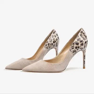 Mode Beige Cocktail Cuir Imprimé Léopard Daim Escarpins 2021 10 Cm Talons Aiguilles Talons Hauts À Bout Pointu Escarpins