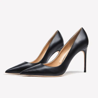 Simple Noire Bureau Ol Cuir Escarpins 2021 10 Cm Talons Aiguilles Talons Hauts À Bout Pointu Escarpins