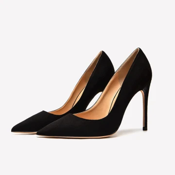 Enkla Svarta Kontors Ol Mocka Pumps 2021 Läder 10 Cm Stilettklackar Högklackade Spetsiga Pumps