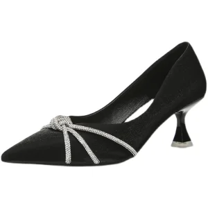 Sexy Noire Cocktail Faux Diamant Escarpins 2021 Satin 6 Cm Talons Aiguilles Talons Hauts À Bout Pointu Escarpins