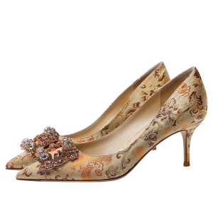 Chic Champagne Soie Promo Escarpins 2021 Cuir Faux Diamant Talons Hauts 6 Cm Talons Aiguilles À Bout Pointu Escarpins