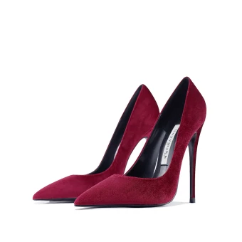 Élégant Bordeaux Bureau Ol Satin Daim Escarpins 2021 10 Cm Talons Aiguilles À Bout Pointu Talons Hauts
