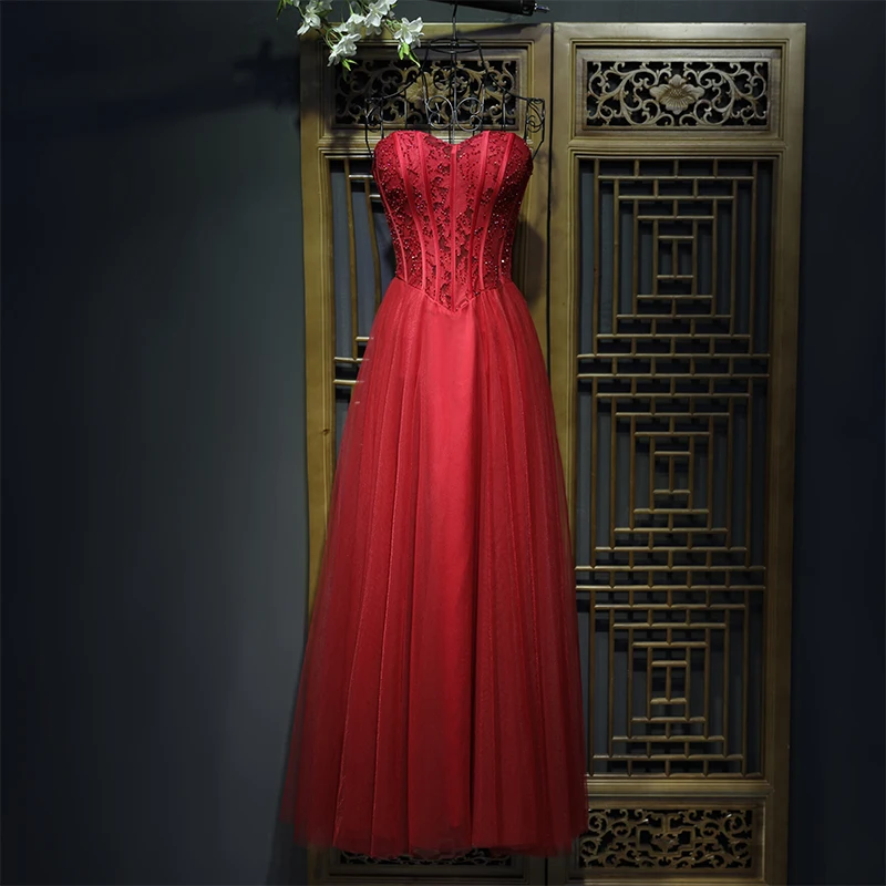 Fine Formelle Kjoler 2017 Blonder Brodert Paljetter Kjæreste Uten Ermer Ankel Lengde Prinsesse Selskapskjoler