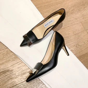 Chic Belle Ol Bureau Noire Escarpins 2021 Boucle 7 Cm Talons Aiguilles Talons Hauts À Bout Pointu Escarpins