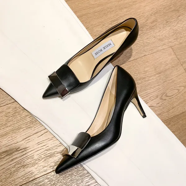 Chic / Beautiful OL Office Black Pumps 2021 Buckle 7 cm Stiletto Heels ...