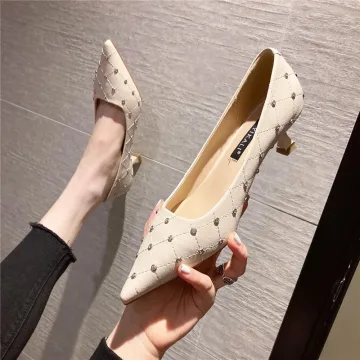 Mode Aprikos Beige Tidsbeställning Rhinestone Pumps 2021 5 Cm Stilettklackar Spetsiga Högklackade Pumps