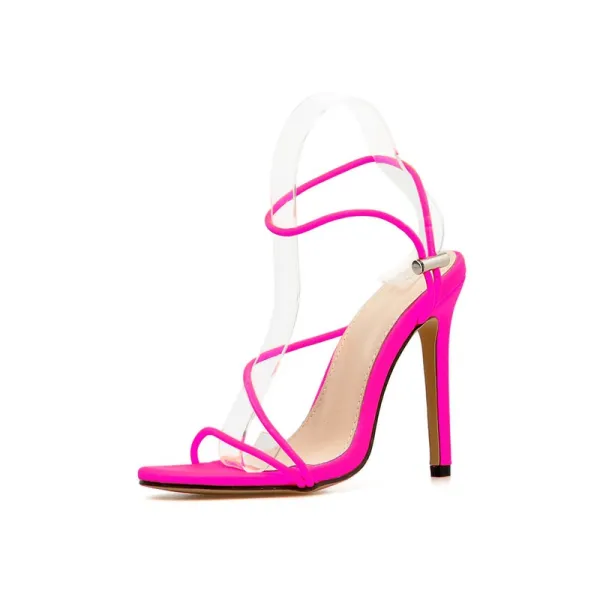 Affordable Sexy Fuchsia Cocktail Party Womens Sandals 2021 Ankle Strap 12 cm Stiletto Heels Open / Peep Toe High Heels Sandals