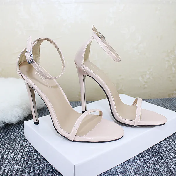 Sexy White Cocktail Party Womens Sandals 2021 Ankle Strap 11 cm Stiletto Heels Open / Peep Toe High Heels