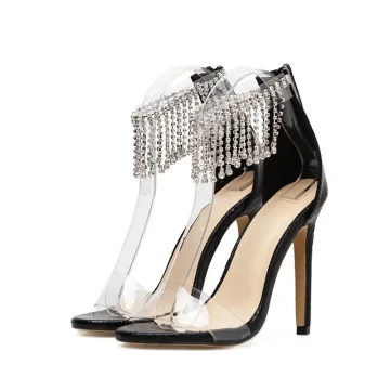Charmant Sexy Doré Promo Faux Diamant Gland Sandales Femme 2021 11 Cm Talons Aiguilles Peep Toes Bout Ouvert Talons Hauts Sandales