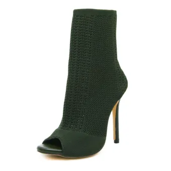 Chic Beautiful Dark Green Casual Pierced Knitting Womens Sandals 2021 11 Cm Stiletto Heels Open Peep Toe High Heels Sandals