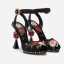 Vintage / Retro High-end Black Pageant Womens Sandals 2021 Leather Embroidered Ankle Strap 10 cm Stiletto Heels Open / Peep Toe High Heels