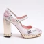 Charmant Blanche Brodé Promo Escarpins 2021 Cuir 10 cm Talons Épais Talons Hauts À Bout Rond Escarpins