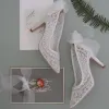 Charming White See-through Wedding Shoes 2021 Bow Lace Flower 7 cm Stiletto Heels Pointed Toe Wedding High Heels Pumps