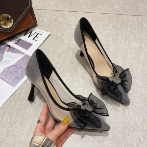 Chic Belle Noire Transparentes Promo Escarpins 2021 Faux Diamant Noeud 7 Cm Talons Aiguilles Talons Hauts À Bout Pointu Escarpins