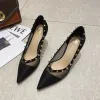 Fashion Rivet Black See-through Evening Party Pumps 2021 7 cm Stiletto Heels Pointed Toe High Heels Pumps