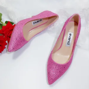 Charmant Rose Bonbon Cocktail Faux Diamant Escarpins 2021 7 Cm Talons Aiguilles À Bout Pointu Talons Hauts