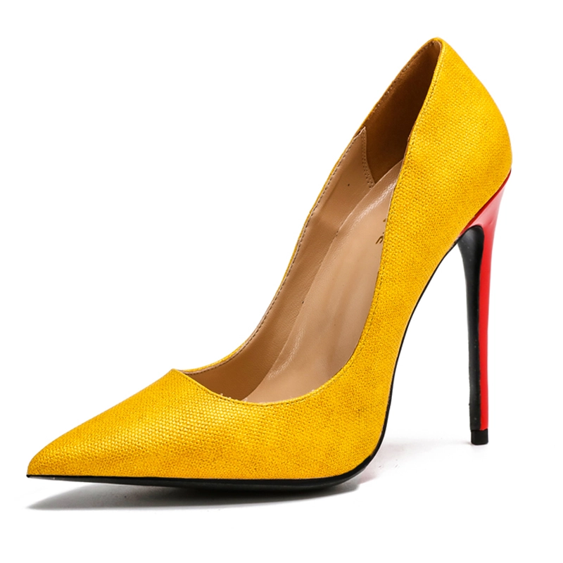 Sexy Gele Feest Pumps 2021 Leer 12 cm Naaldhakken / Stiletto Hoge Hakken  Spitse Neus Pumps