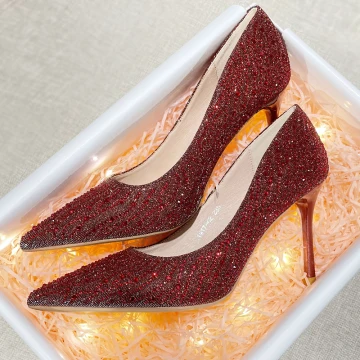 Glitter Charmant Rode Rhinestone Pailletten Avond Pumps 2021 9 Cm Naaldhakken Stiletto Spitse Neus Hoge Hakken Pumps