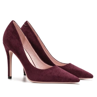 Chic Belle Bordeaux Soirée Cuir Daim Escarpins 2021 10 Cm Talons Aiguilles Talons Hauts À Bout Pointu Escarpins