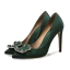 Mode Dunkelgrün Satin Ball Strass Pumps 2021 10 cm Stilettos Hochhackige Spitzschuh Pumps