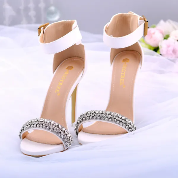 Charming White Rhinestone Wedding Shoes 2021 11 cm Stiletto Heels Open ...
