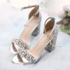 Sexy Silver Rhinestone Sequins Wedding Shoes 2021 Ankle Strap 9 cm Thick Heels Open / Peep Toe Wedding High Heels