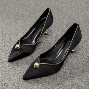 Chic Belle Noire Désinvolte Cuir Escarpins 2021 6 Cm Talons Aiguilles À Bout Pointu Talons Hauts Escarpins