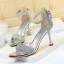 Sexy Argenté Soirée Faux Diamant Sandales Femme 2021 Bride Cheville 8 cm Talons Aiguilles Peep Toes / Bout Ouvert Talons Hauts Sandales